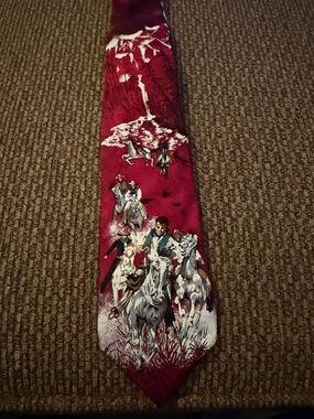 Vintage Western Rodeo Scene Tie in Deep Burgundy Red